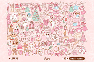 Sweet Pink Christmas Clipart Bundle