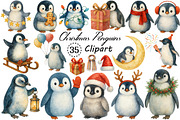 Watercolor Cute Christmas Penguins, an Illustration by Creative Art (Thumbnail 1 of 10)
