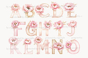 Pink Flowers Alphabet Clipart, a Decorative Illustration by GlamArtZhanna (Thumbnail 3 of 8)