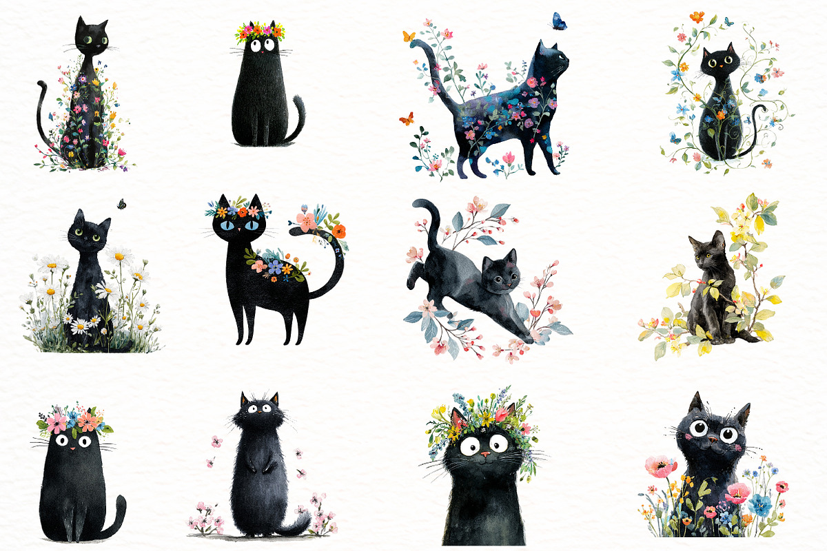 Quirky Whimsy Spring Cat Clipart, an Illustration by Designworld (Photo 4 of 5)