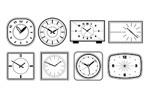 Set of clock outline. Vector table, an Object Illustration by Elegant Solution