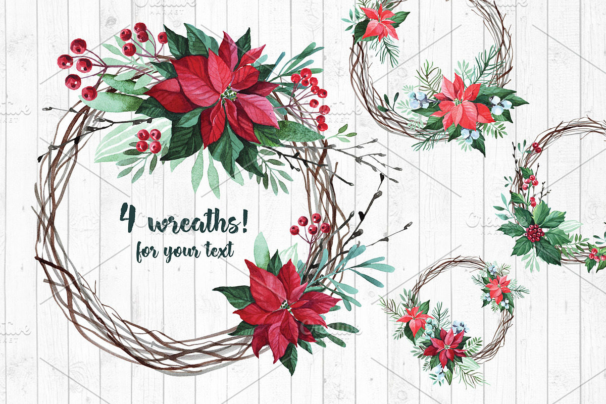 Watercolor Christmas flowers, a Decorative Illustration by YuliaBiser (Photo 7 of 10)
