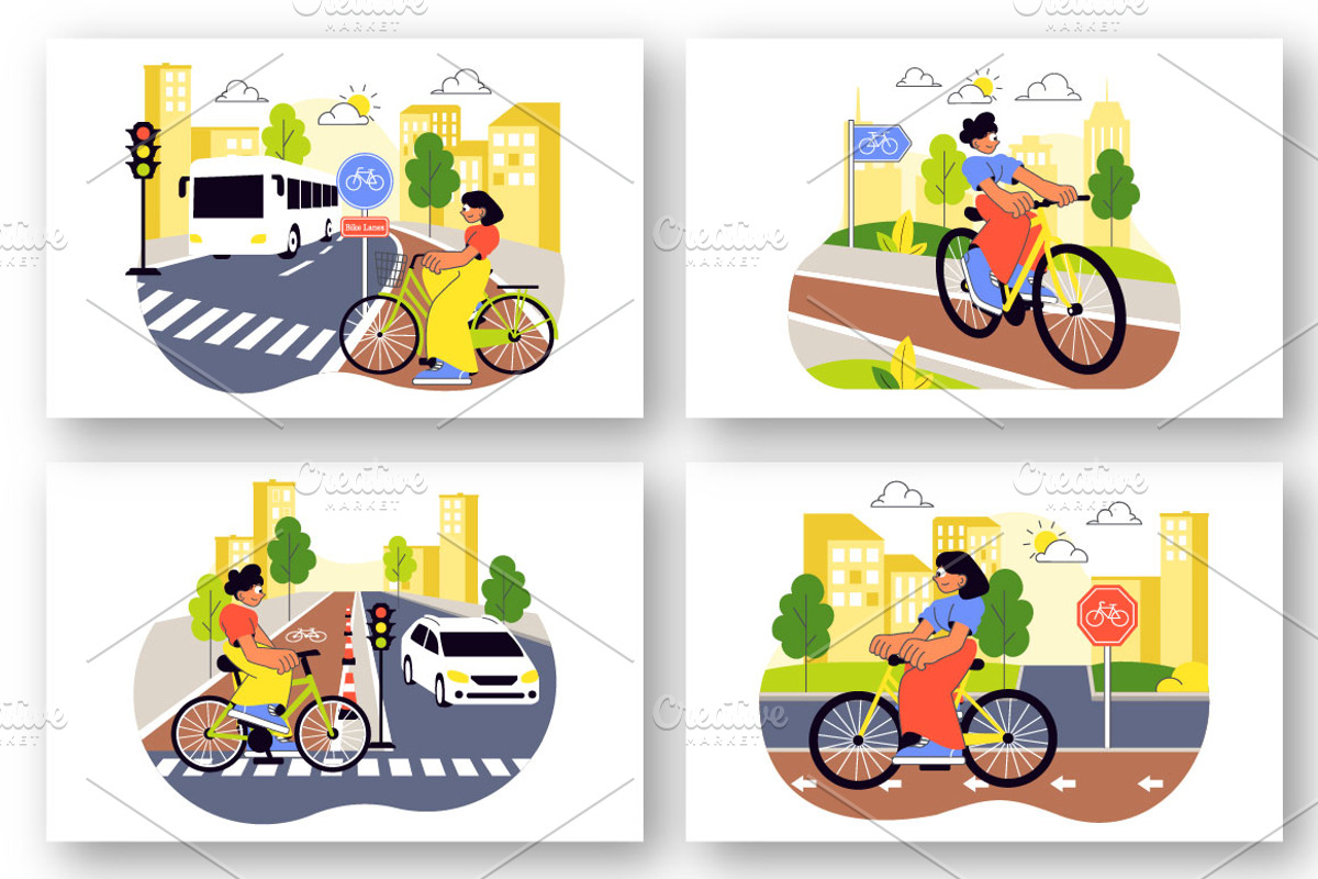 10 Urban Cycling Illustration, a Transportation Illustration by denayunebgt (Photo 3 of 4)
