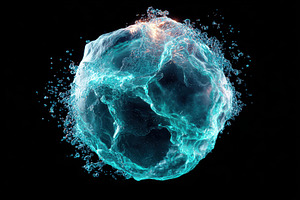 Glowing turquoise liquid orb, an Abstract Photo by AlyaAnd