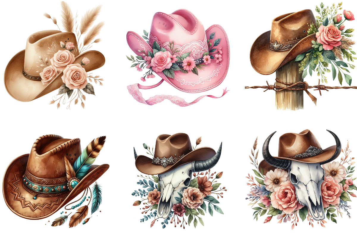 Cowboy Hat Boho Clipart, an Illustration by DreamArtGraphic (Photo 5 of 6)