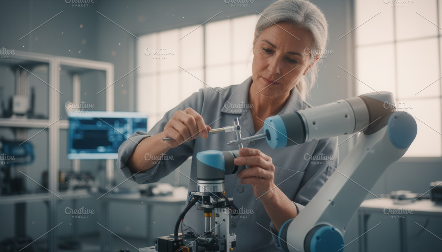 Senior robotics engineer working in cleanroom, a Technology Photo by Igor Tichonow