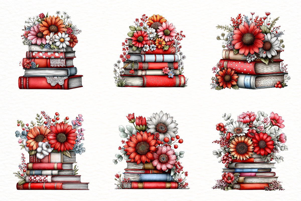 whimsical spring book stack clipart, an Illustration by Designworld (Photo 4 of 6)