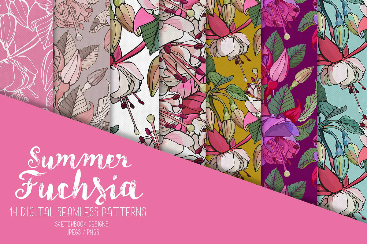 Summer Fuchsia Seamless Pattern Set, a Pattern Graphic by Sketchbook Designs (Photo 2 of 10)