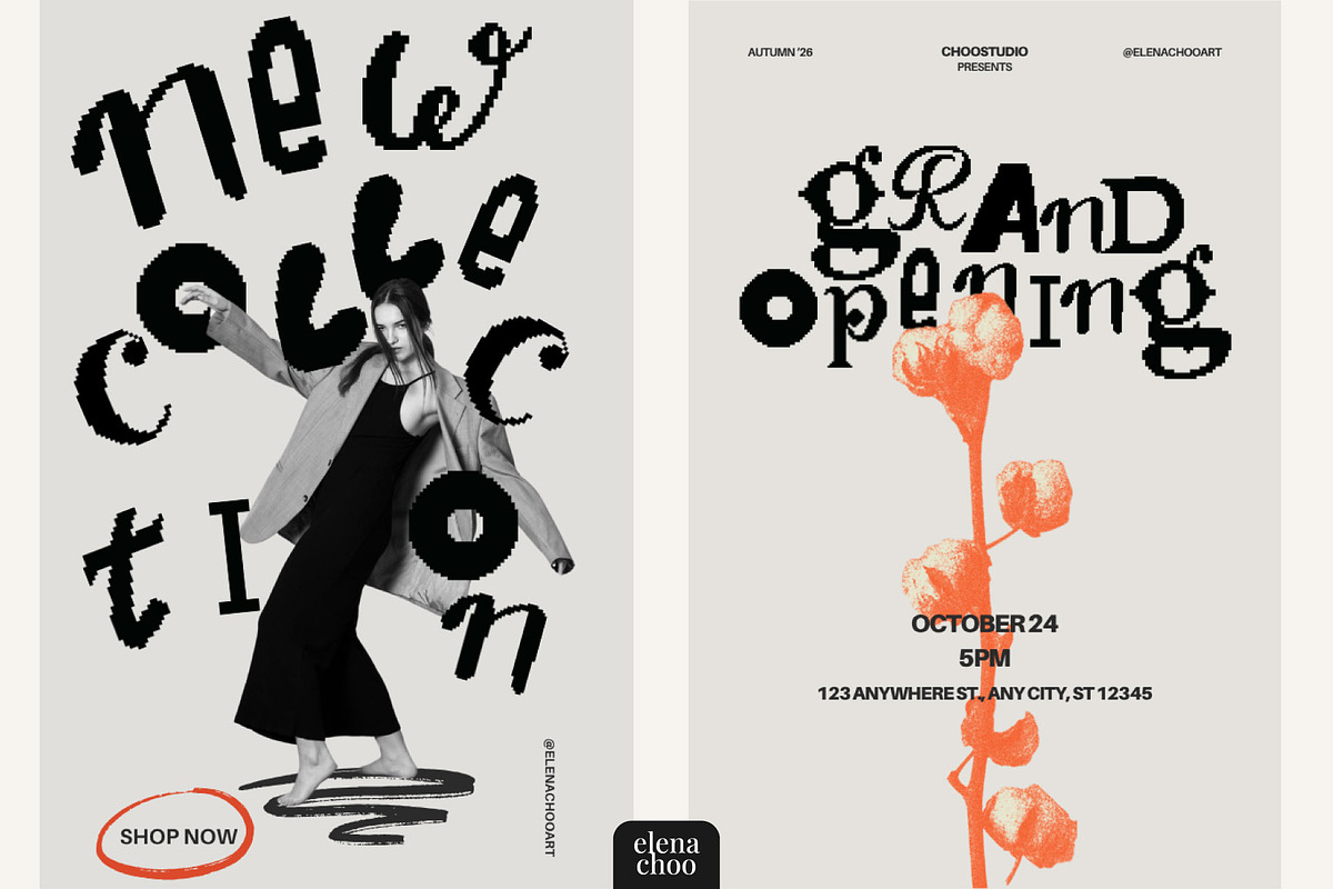 Chaos Blocks - playful pixel font, a Symbol Font by Elena Choo (Photo 2 of 12)