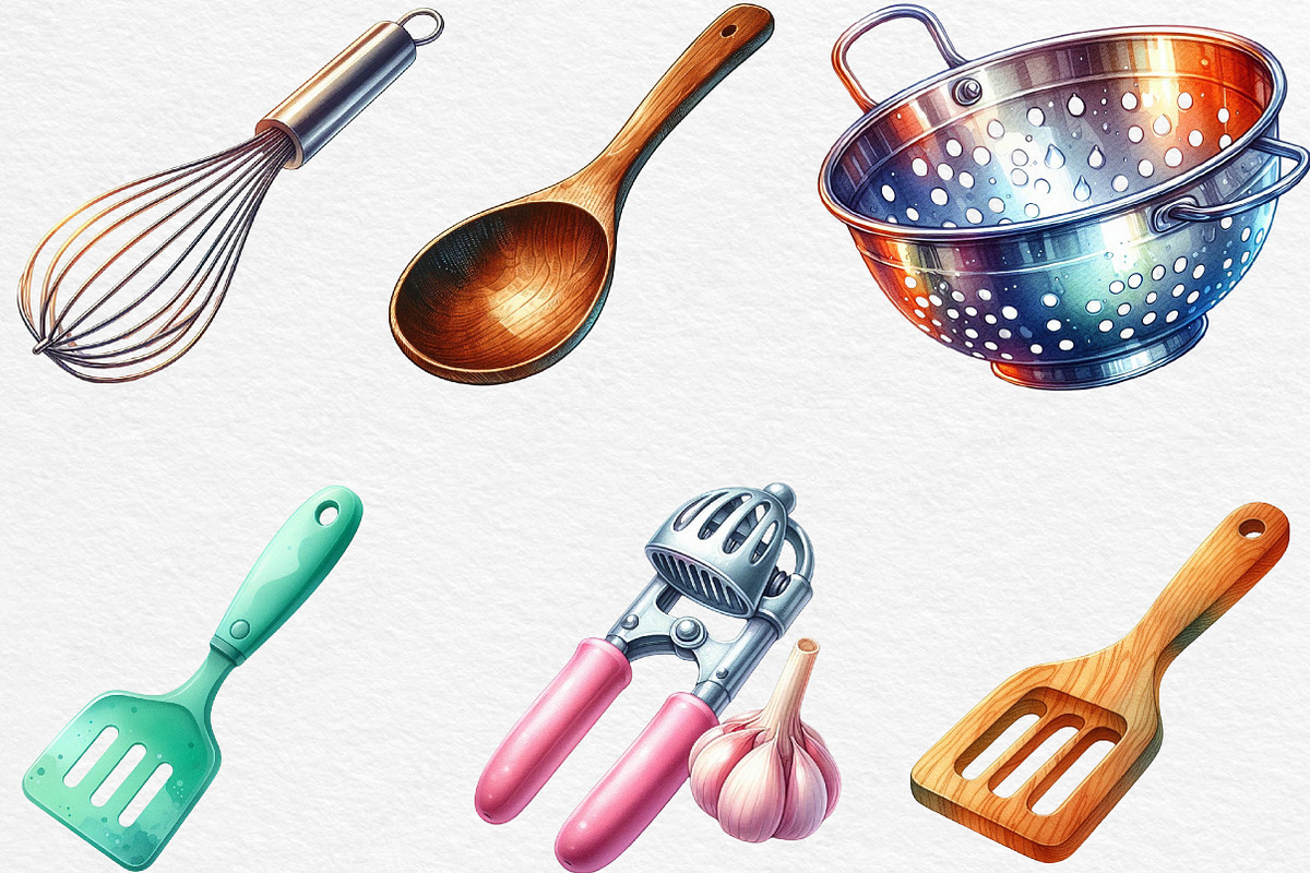 Watercolor Kitchen Utensils Clipart, an Illustration by Black Bird Studio (Photo 4 of 6)