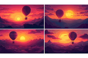 Romantic couple hot air balloon, a Transportation Illustration by Onyx