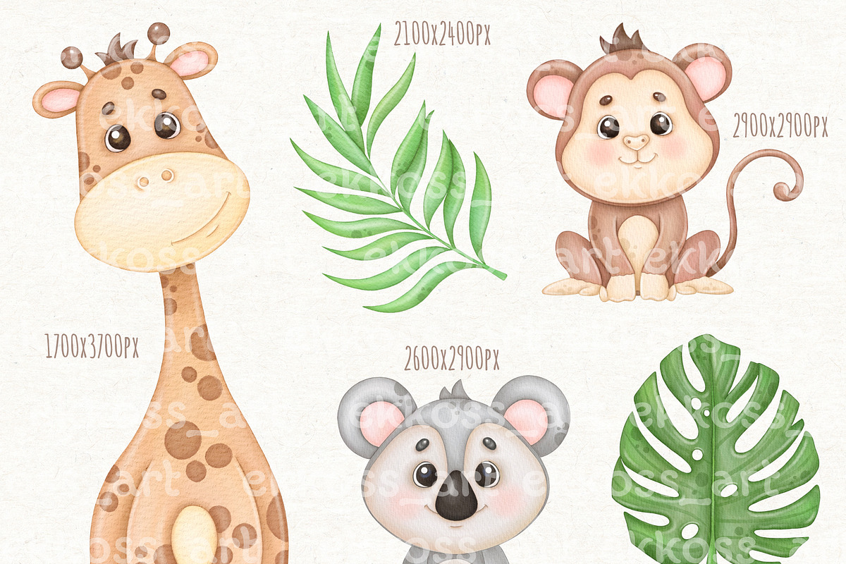 Cute Safari Jungle Animals Clipart, an Animal Illustration by ekossa_art (Photo 3 of 7)