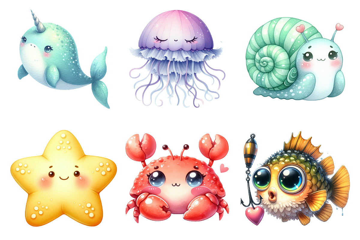 Cute Soft Ocean Animals PNG, an Illustration by SinaCreation (Photo 2 of 5)