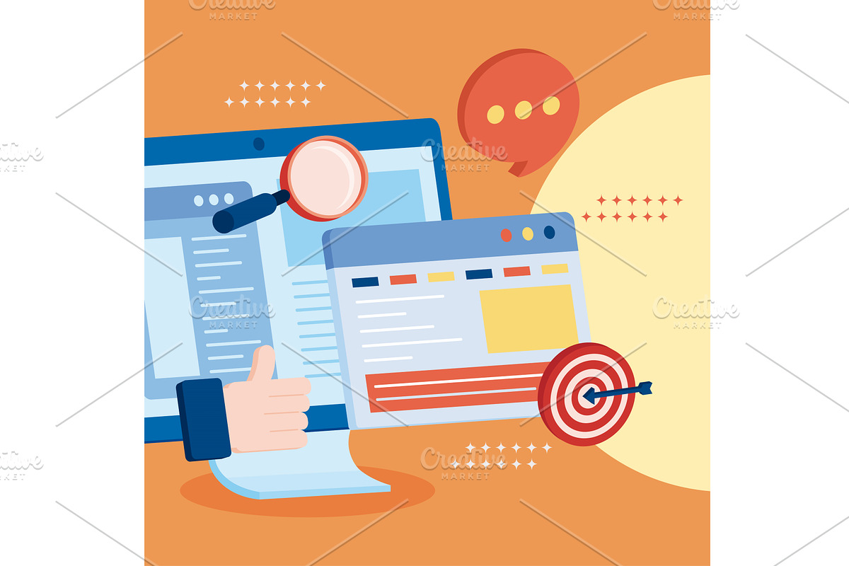 digital marketing in desktop, a Technology Illustration by studiogstock