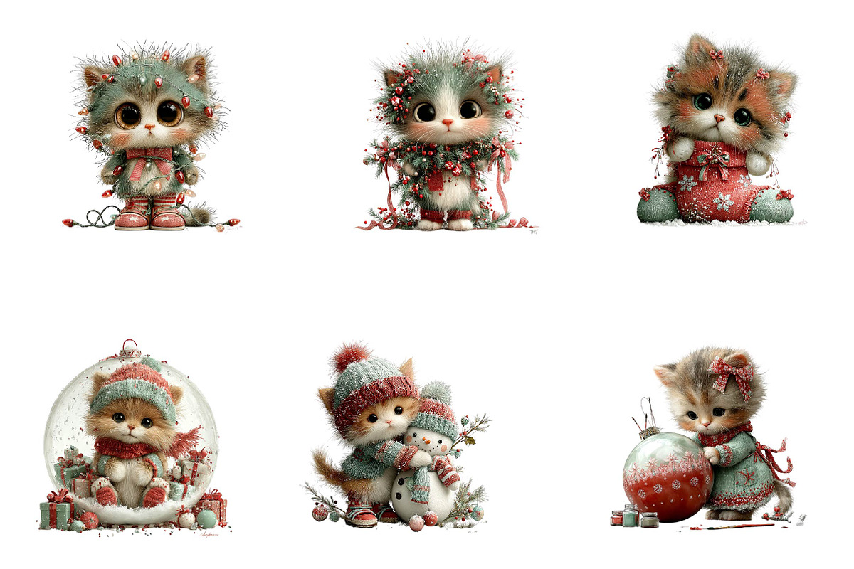 Whimsical Christmas Kitty Clipart, a Seasonal Illustration by CreationArt (Photo 3 of 5)