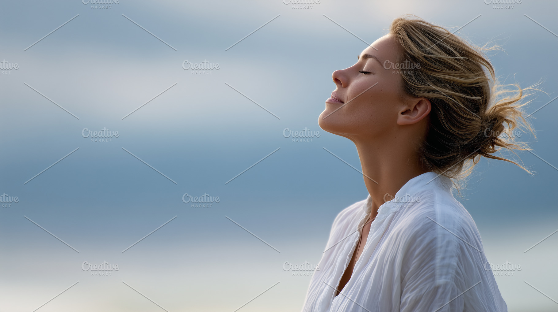 Peaceful woman breathing fresh air, a Person Photo by MistyDay