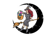 Witch brings halloween candy, a Person Illustration by gunaonedesign (Thumbnail 1 of 4)
