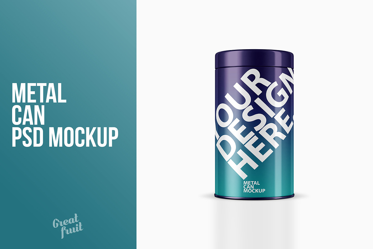 Metal CAN Packaging PSD Mockup, a Cups & Container Mockup by GreatFruit (Photo 1 of 6)