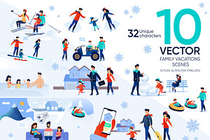 Family Vacation Vector Scenes