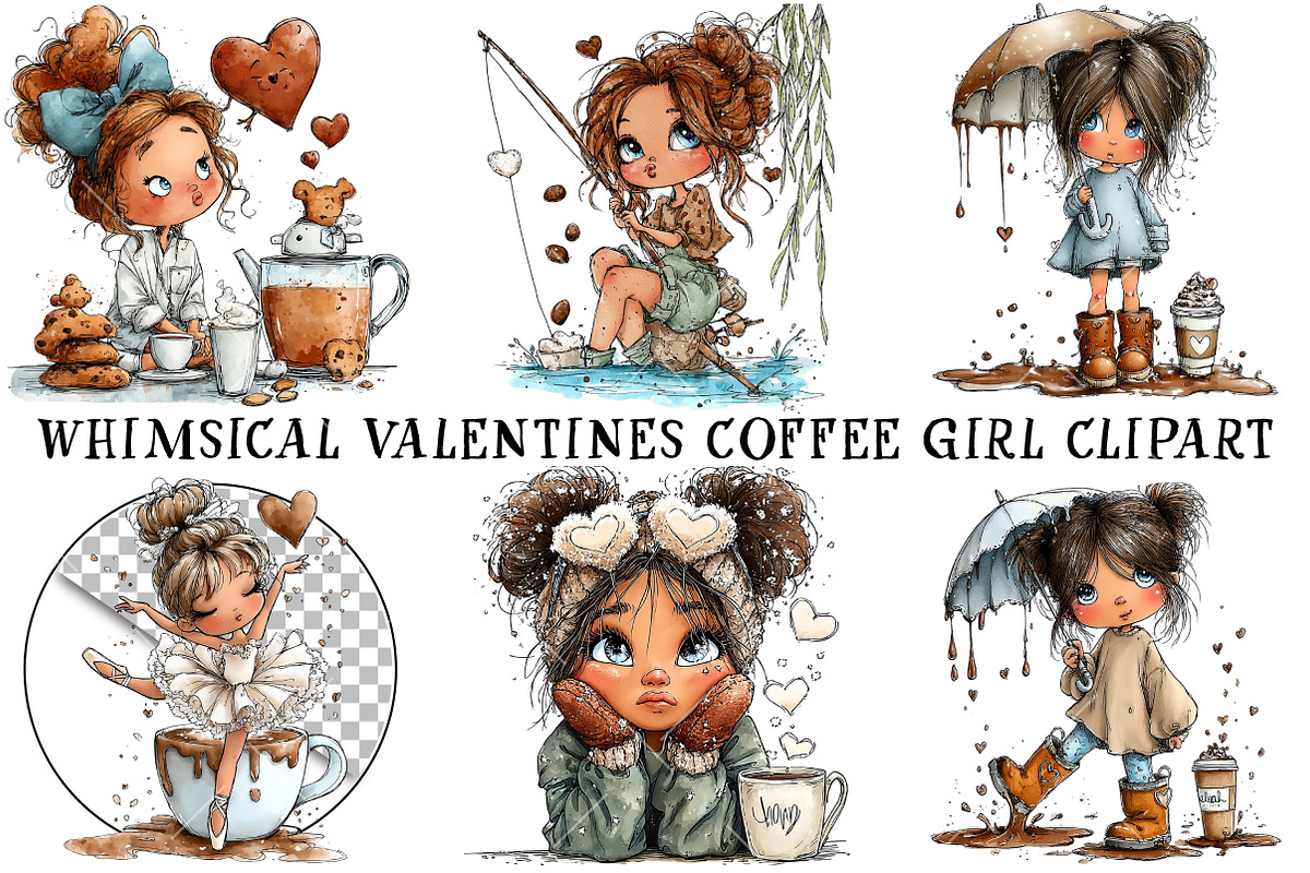 Valentine Coffee Girl Clipart, an Illustration by OK Design (Photo 2 of 6)