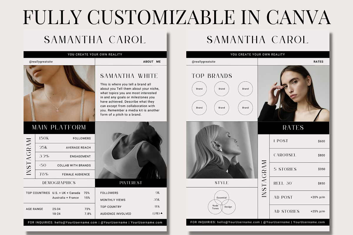 2 Page Black & White Media Kit Canva, a Social Media Template by Daily Creative (Photo 3 of 4)