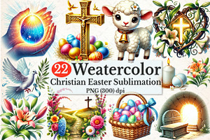 Watercolor Christian Easter Clipart, a Seasonal Illustration by Rose Art