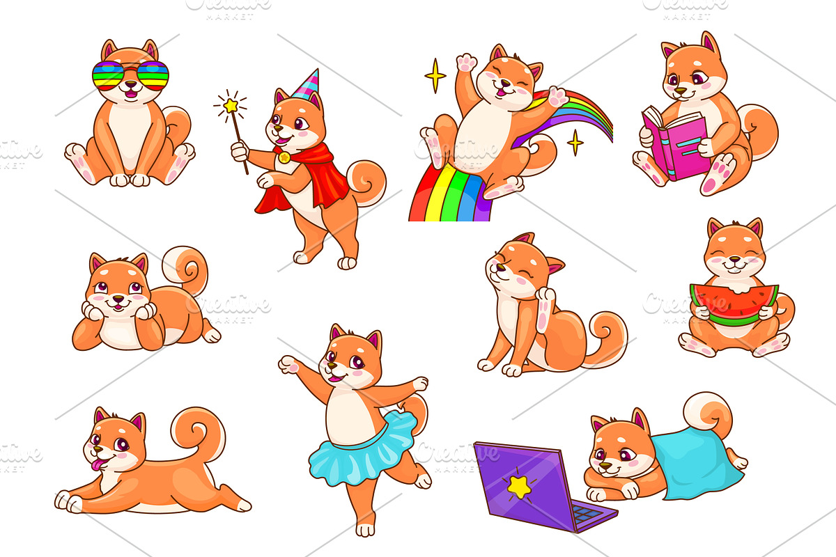 Cartoon shiba inu dog animals, an Animal Illustration by Vector Tradition