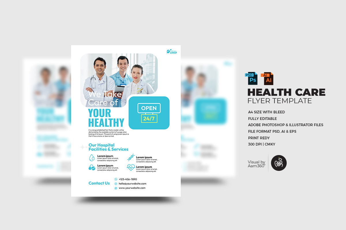 Health Care Flyer Template, a Flyer Template by Aam360 | Creative Market