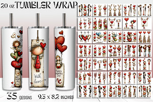 Valentine Day Tumbler Wrap, a Seasonal Illustration by ElenazlataArt