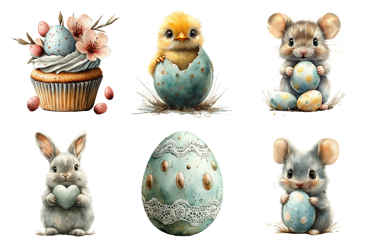 Watercolor Cute Easter Clipart PNG, an Illustration by SinaCreation (Photo 5 of 5)