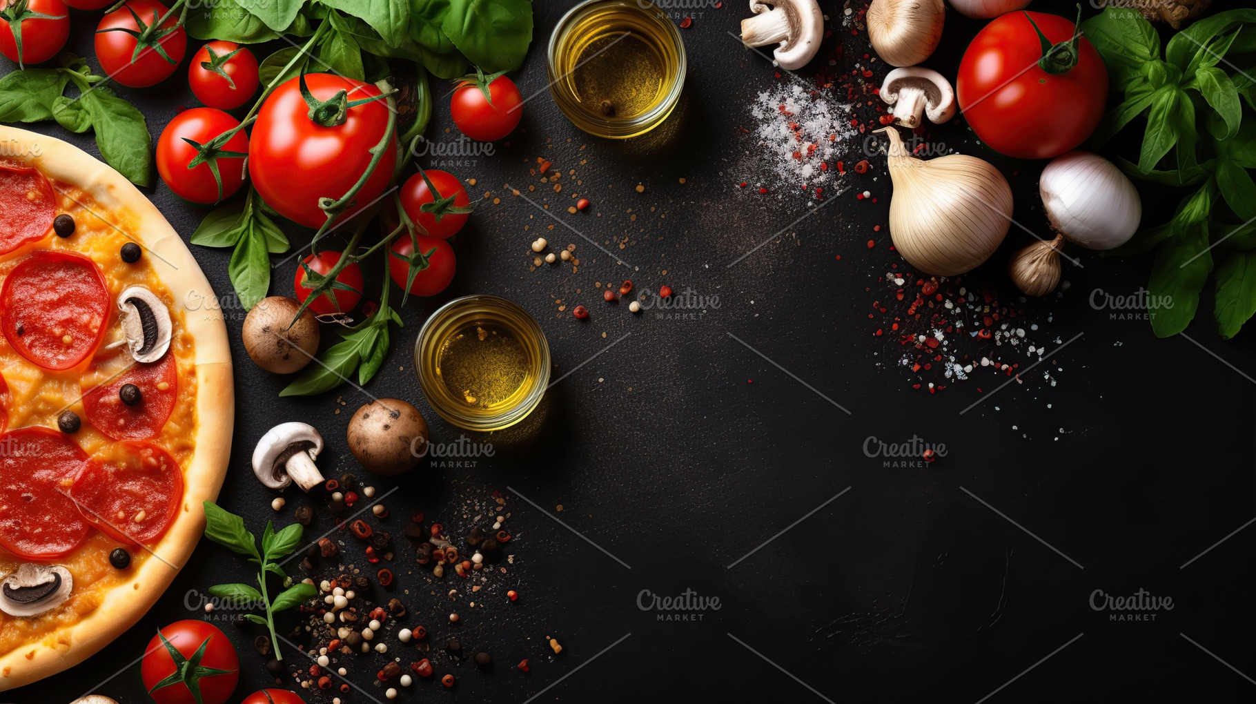 Illustration of tasty homemade pizza with fresh ingredients, a Food & Drink Photo by AlyaAnd