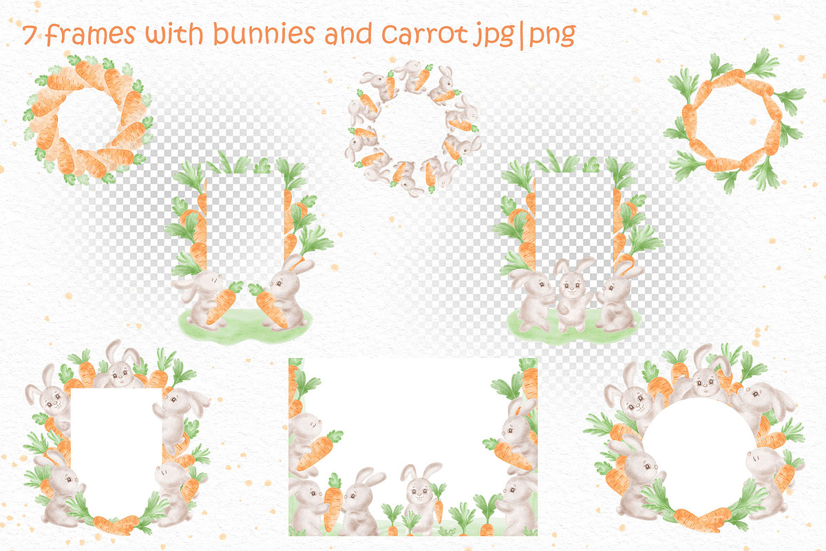 Cute bunny watercolor clipart set, an Illustration by susie-p-art (Photo 8 of 16)