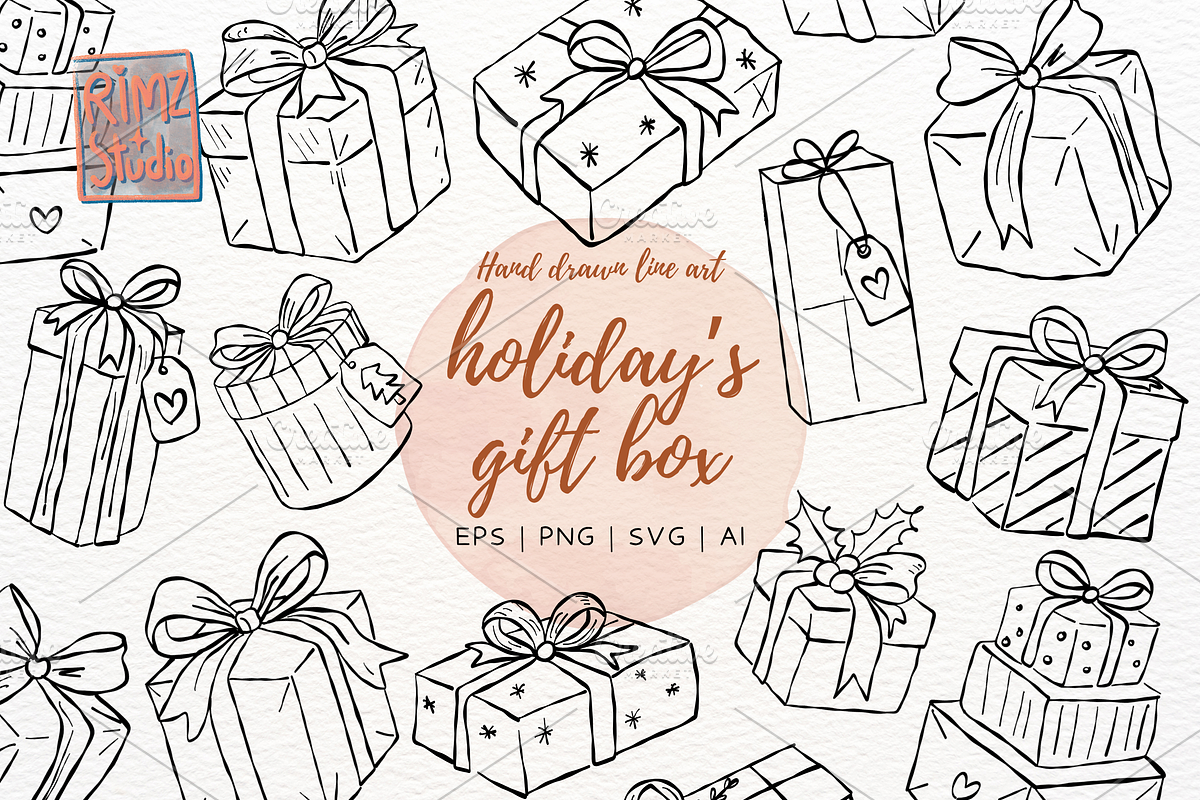 Hand-Drawn Christmas GIFT BOX SVG, an Object Illustration by RimzStudio (Photo 1 of 8)