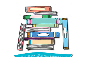 Hand drawn books multicolored