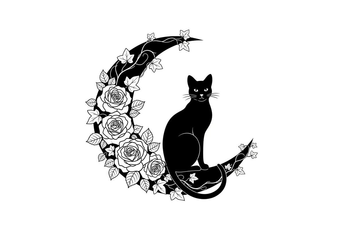 Cat on Crescent Moon Bundle, an Illustration by jahid234 (Photo 31 of 31)