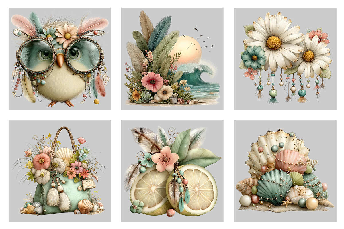 Whimsical Summer Boho Clipart, an Illustration by Black Bird Studio (Photo 3 of 5)
