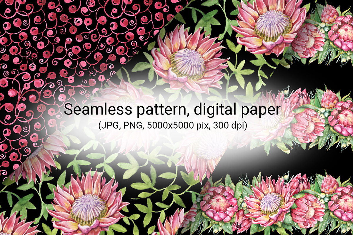 Protea seamless digital paper, a Pattern Graphic by Artmanata (Photo 6 of 11)