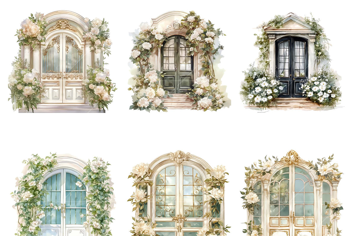 White Flowers Doors Clipart Bundle, a Decorative Illustration by Design Scotch (Photo 4 of 8)