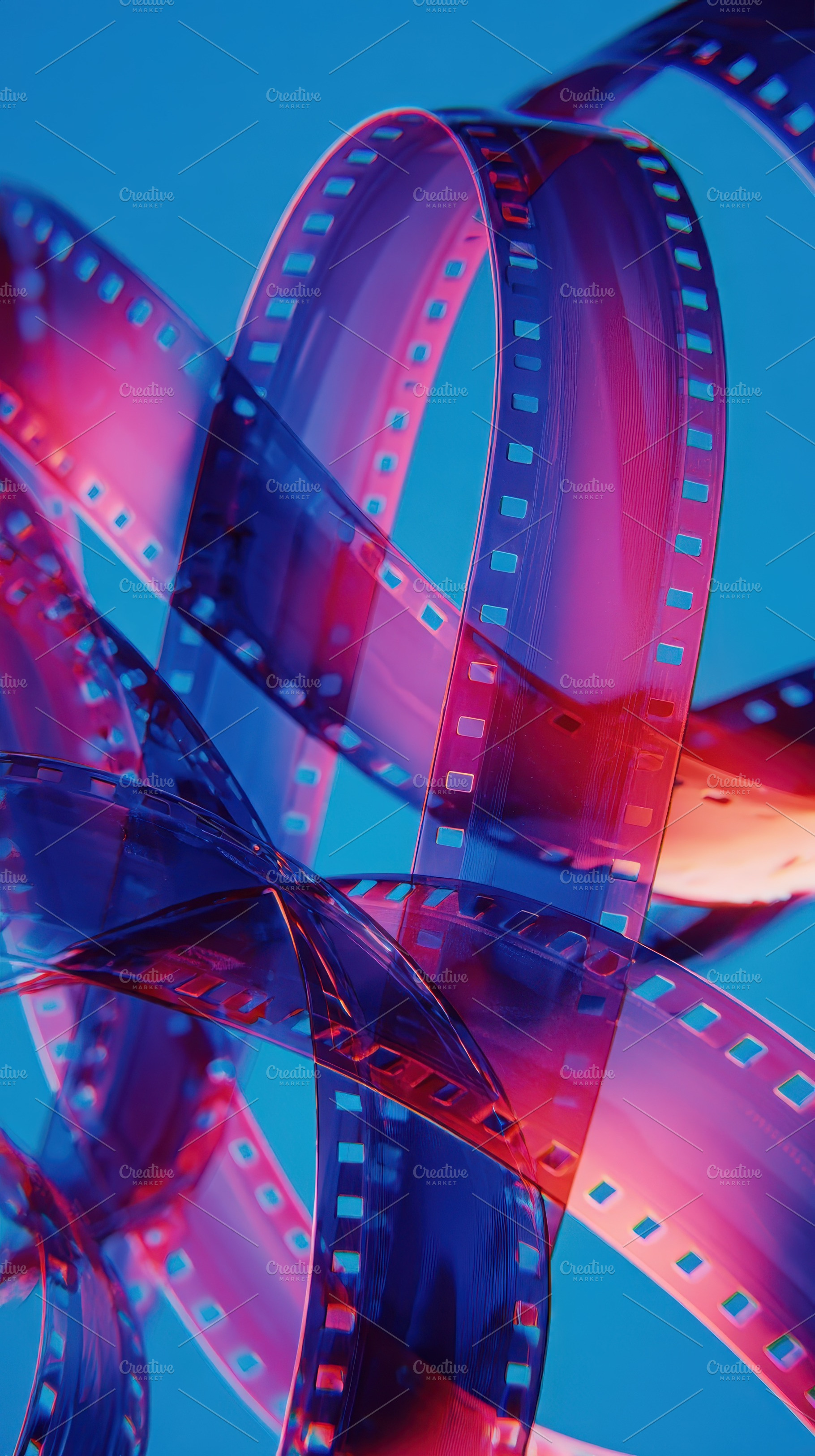 Pink and Blue Film Reels Abstract Ar, a Photo by Pixeness Studio