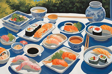Sushi Table Paint art style image, a Food & Drink Photo by ComfortQ