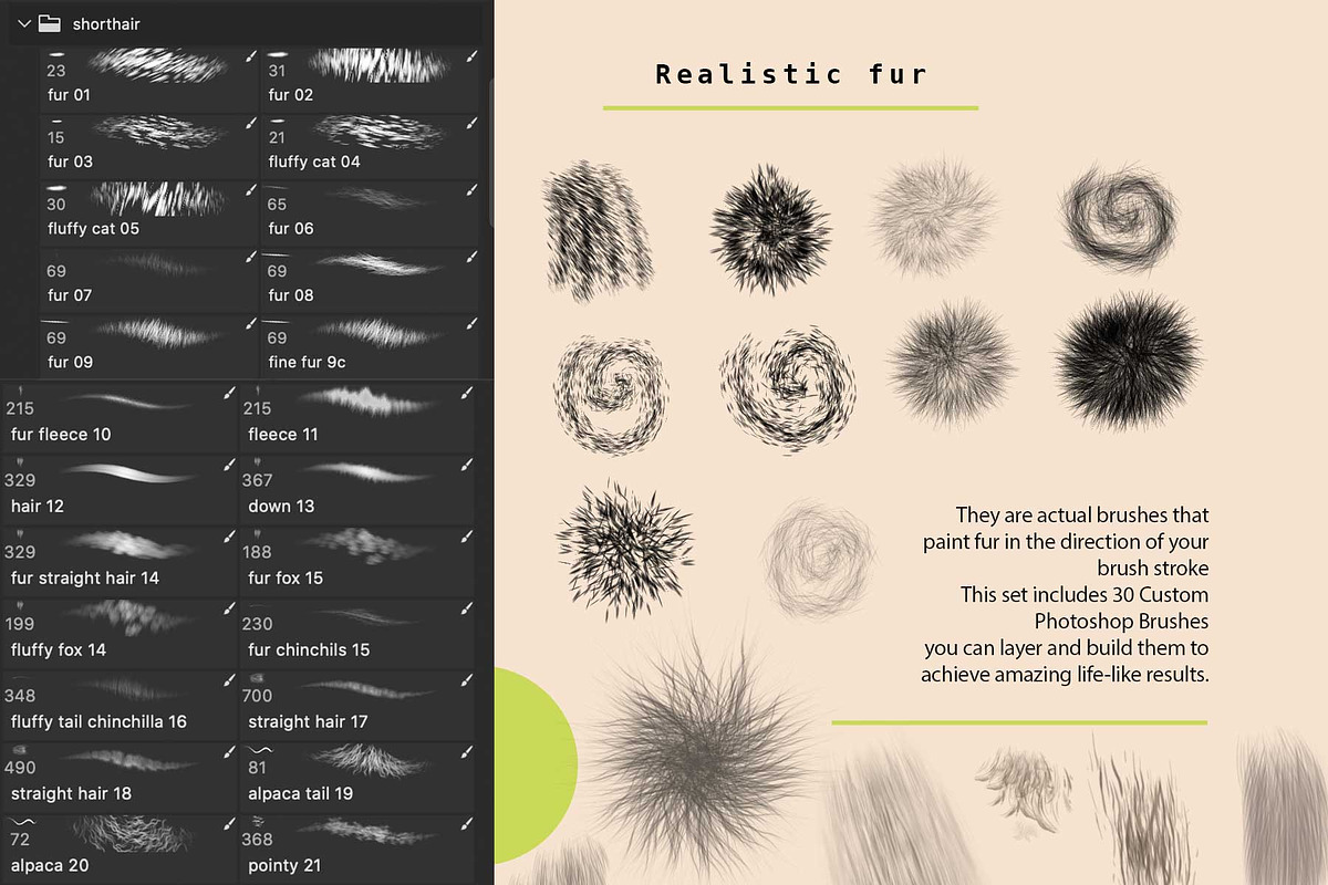 Realistic Fur & Hair Brushes, a Brush Add-On by ZiziMarket (Photo 7 of 7)