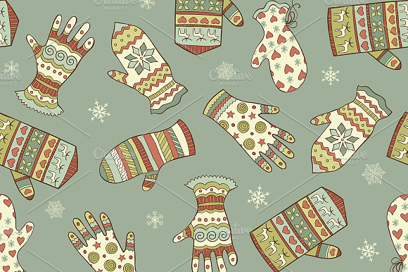 Seamless Pattern With Mittens
