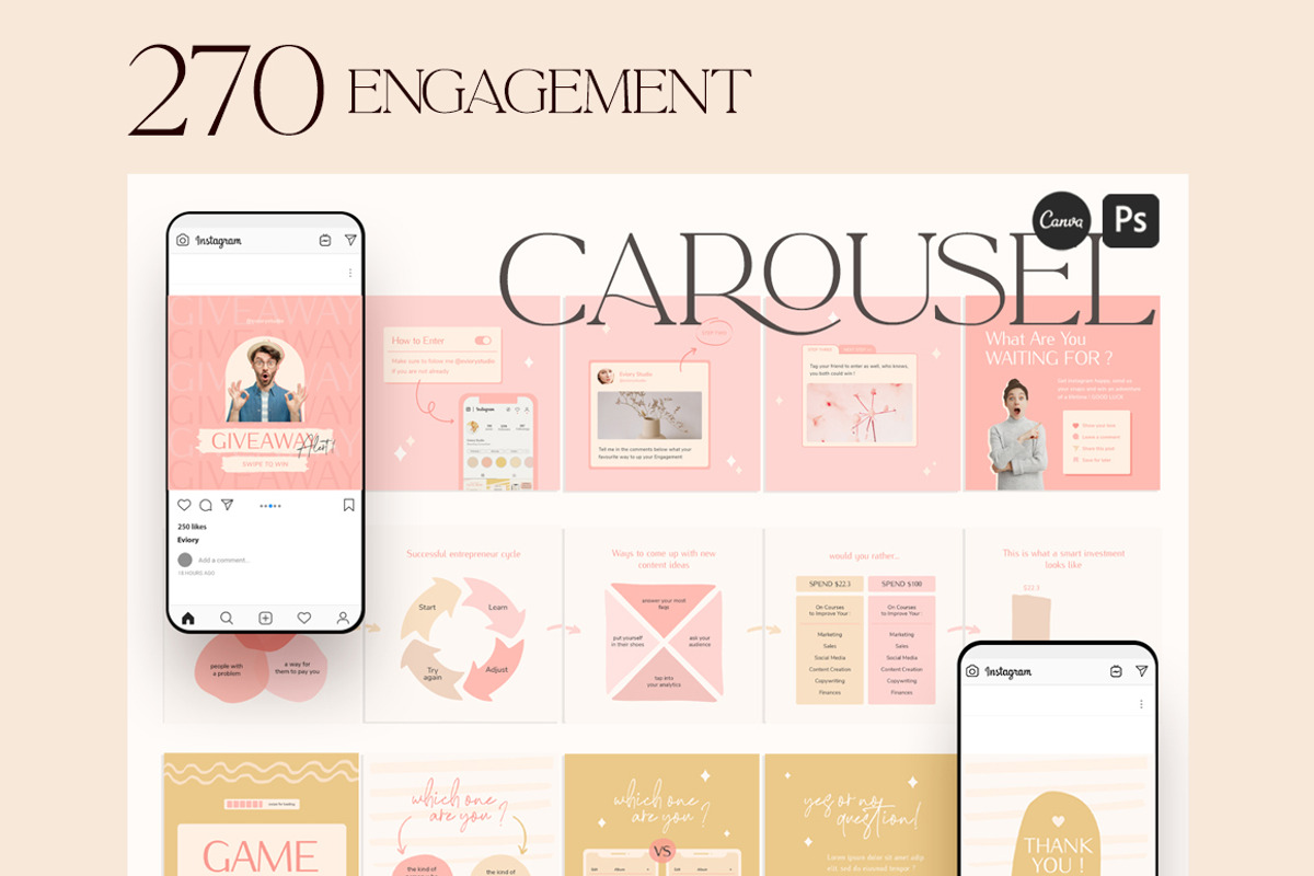 8 in 1 Bundle Carousel Coach CANVA, a Social Media Template by Eviory