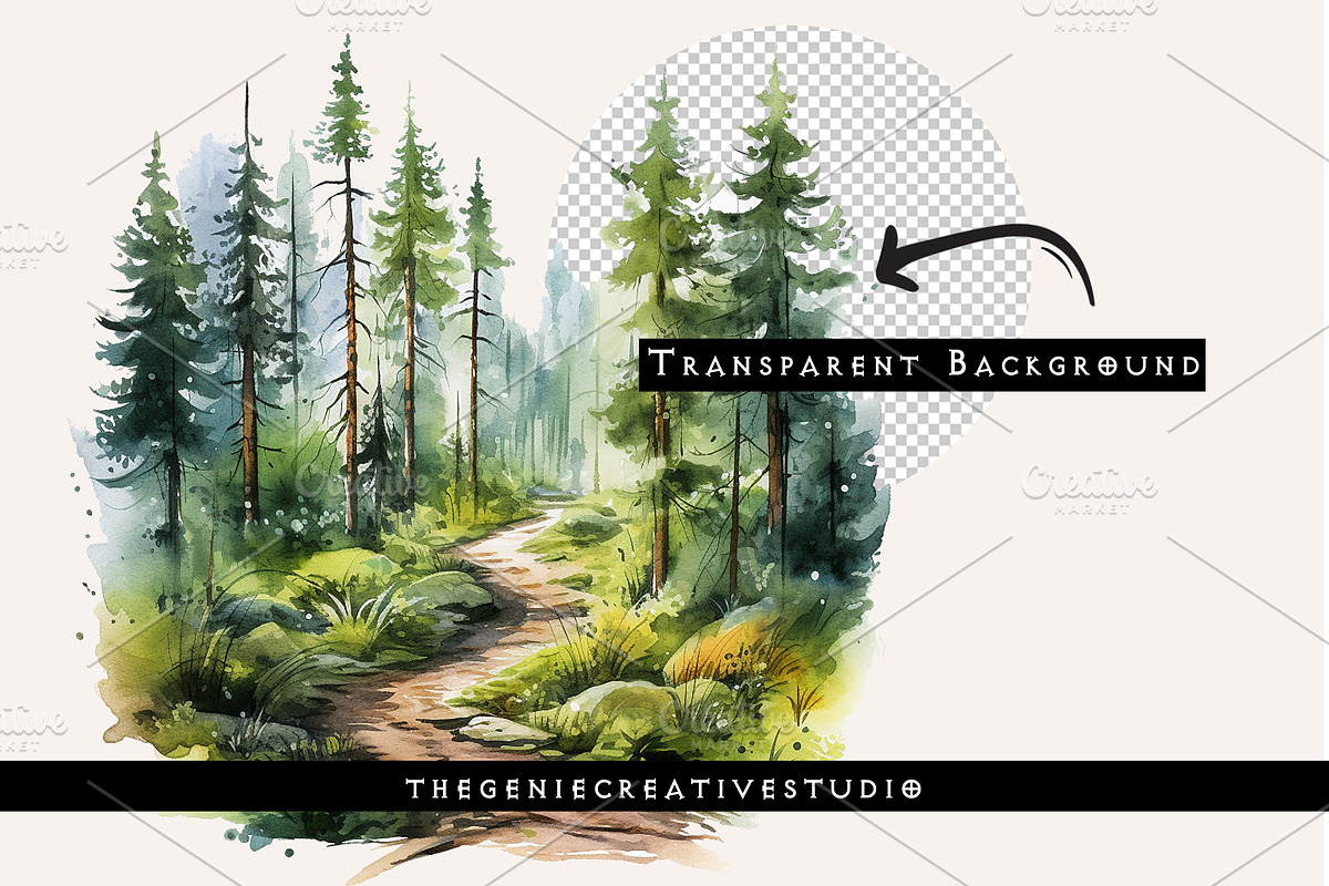 Watercolor Forest Trail PNG Clipart, an Object Illustration by Geniecreativestudio (Photo 2 of 9)