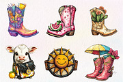 Summer Cowgirl Sublimation Clipart, an Illustration by CreationArt (Thumbnail 5 of 9)