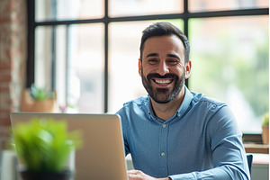Middle aged Arab man smiling, using, a Person Photo by Lermont51