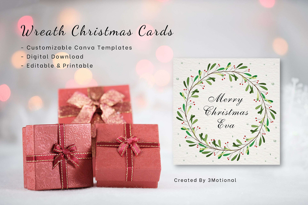 8 Wreath Christmas Cards Canva, a Card Template by 3Motional (Photo 8 of 11)