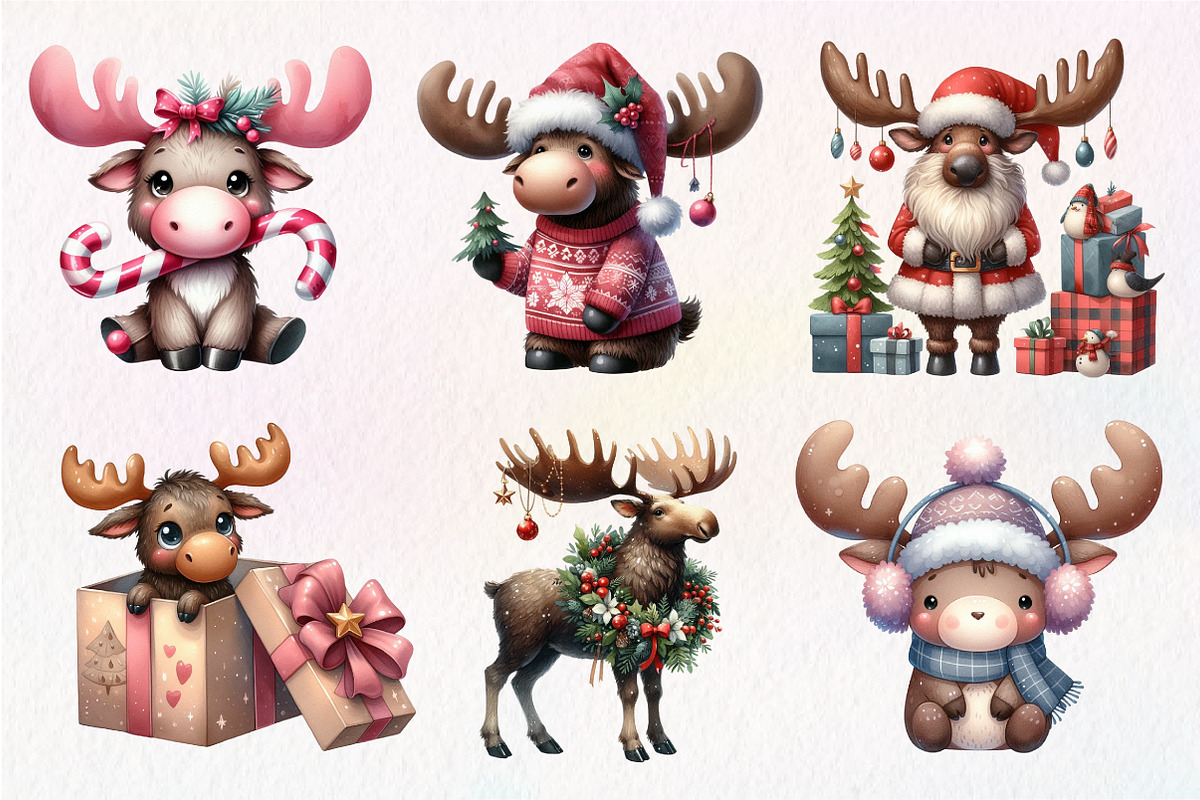 Kawaii Christmas Moose Clipart, an Illustration by Dream Creation (Photo 4 of 7)