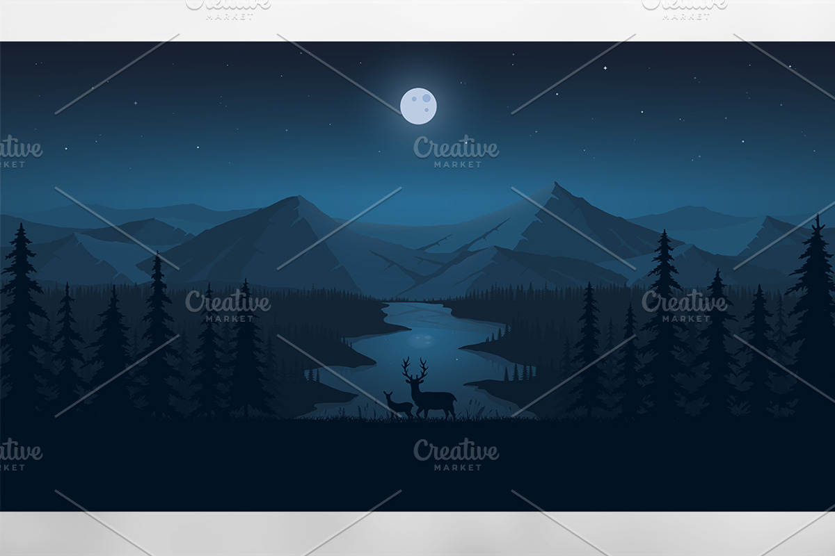 Deers and the Landscape Vector, an Animal Illustration by Wandery Supply (Photo 4 of 4)
