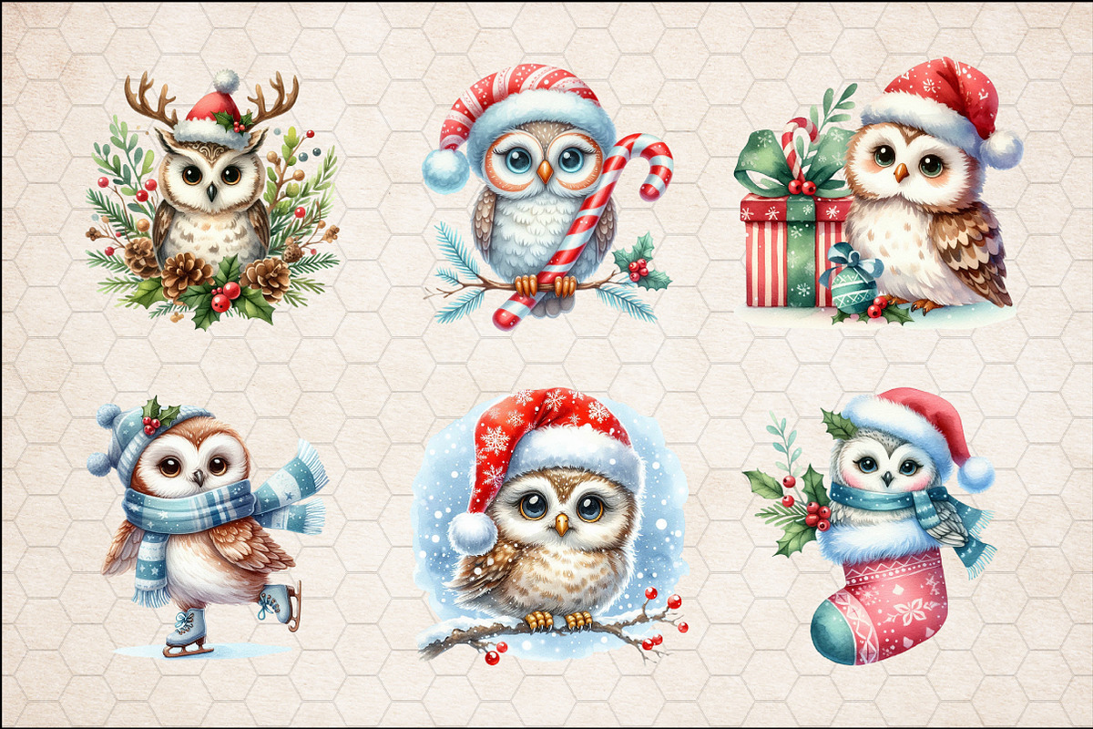 Christmas Owl Sublimation Clipart, an Illustration by SinaCreation (Photo 3 of 5)